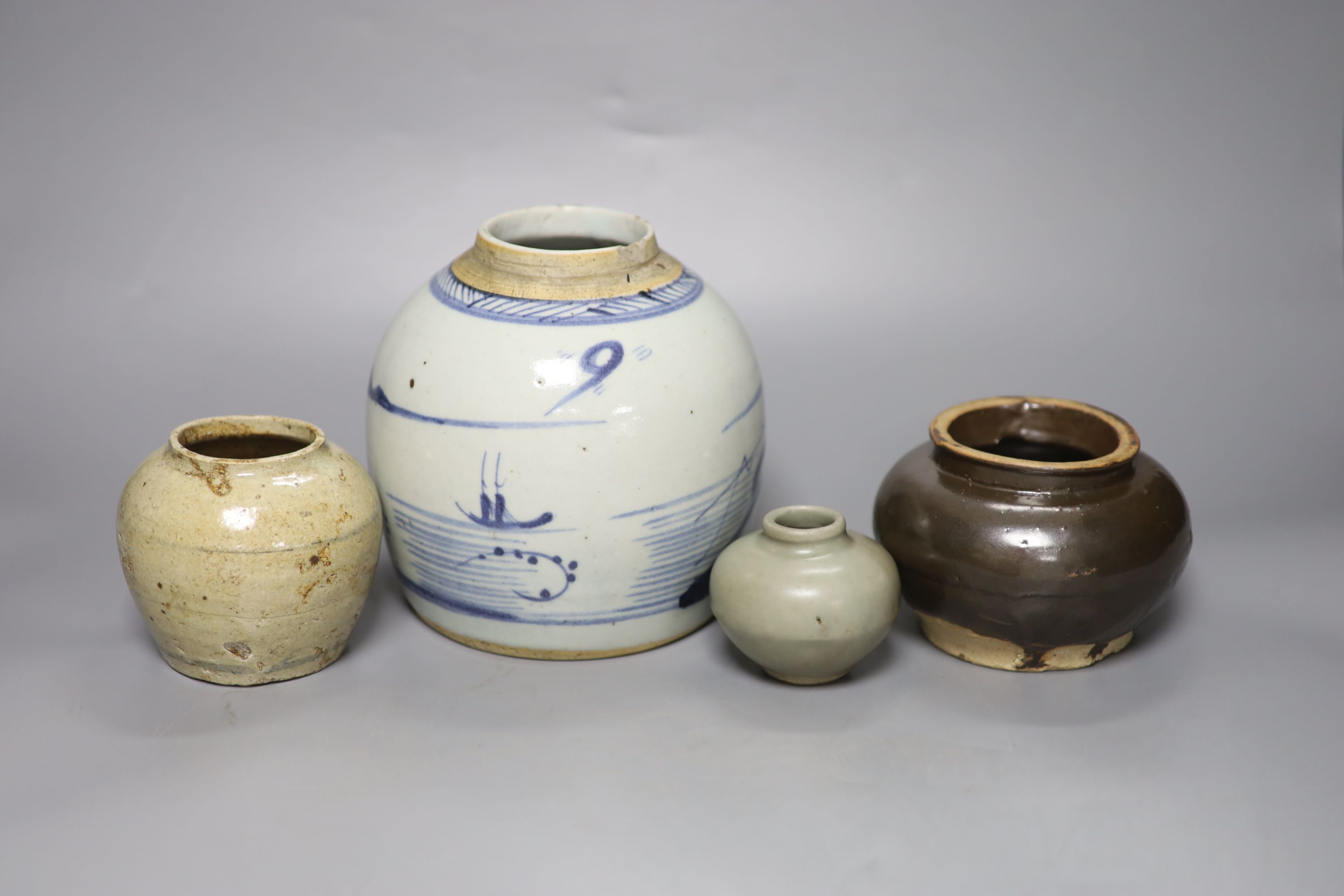 Four various Chinese porcelain jars, tallest 16cm